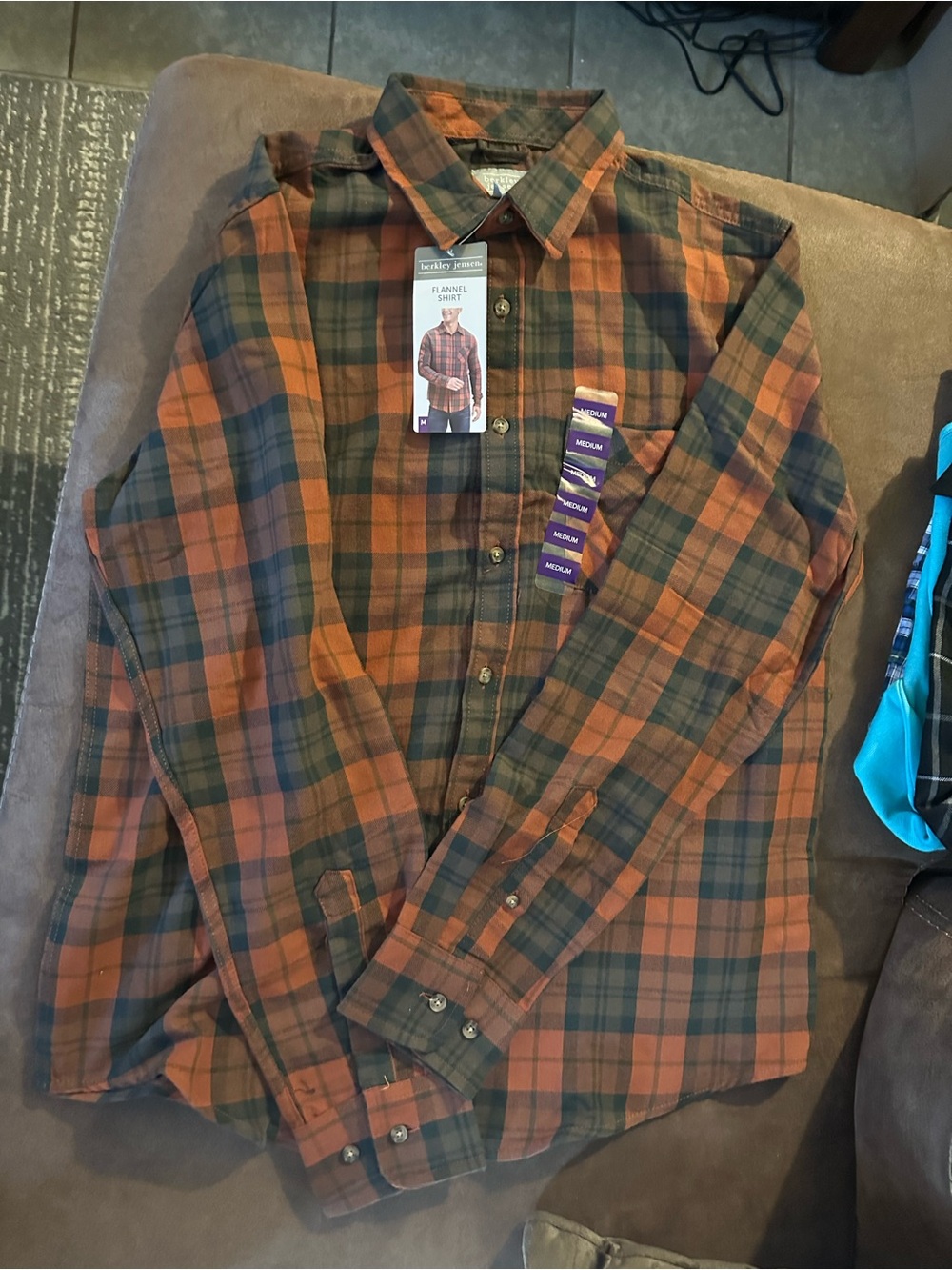 Berkley Jensen Orange and Green Plaid Button-Down Shirt